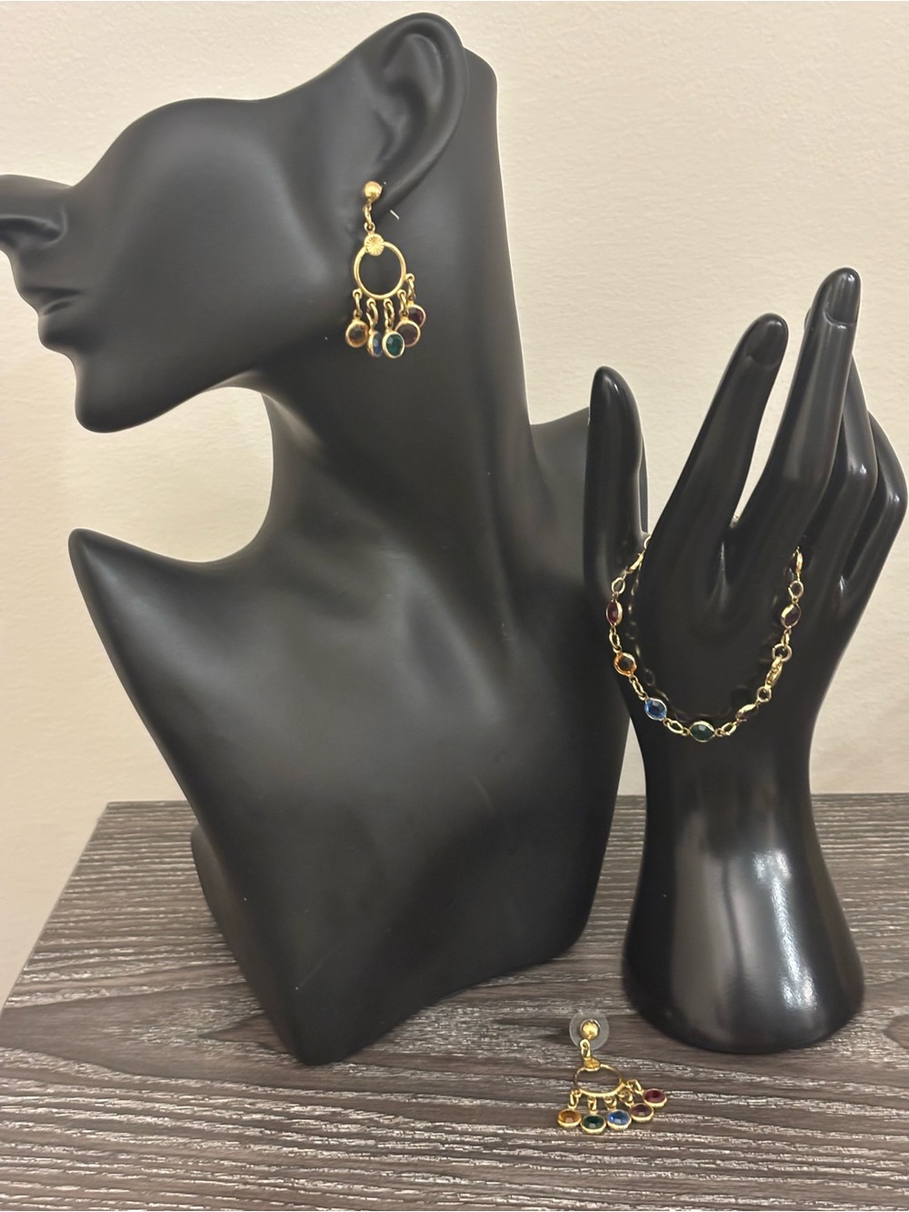 Gold-Tone Multicolor Bezel Chandelier Drop Earrings and 7” Bracelet Set